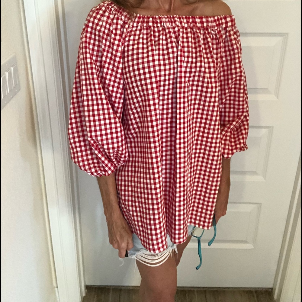 Coco + Jase Red Gingham Top Size XS